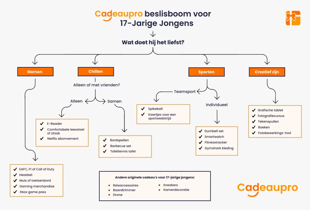 beslisboom voor cadeaus voor 17-jarige jongens