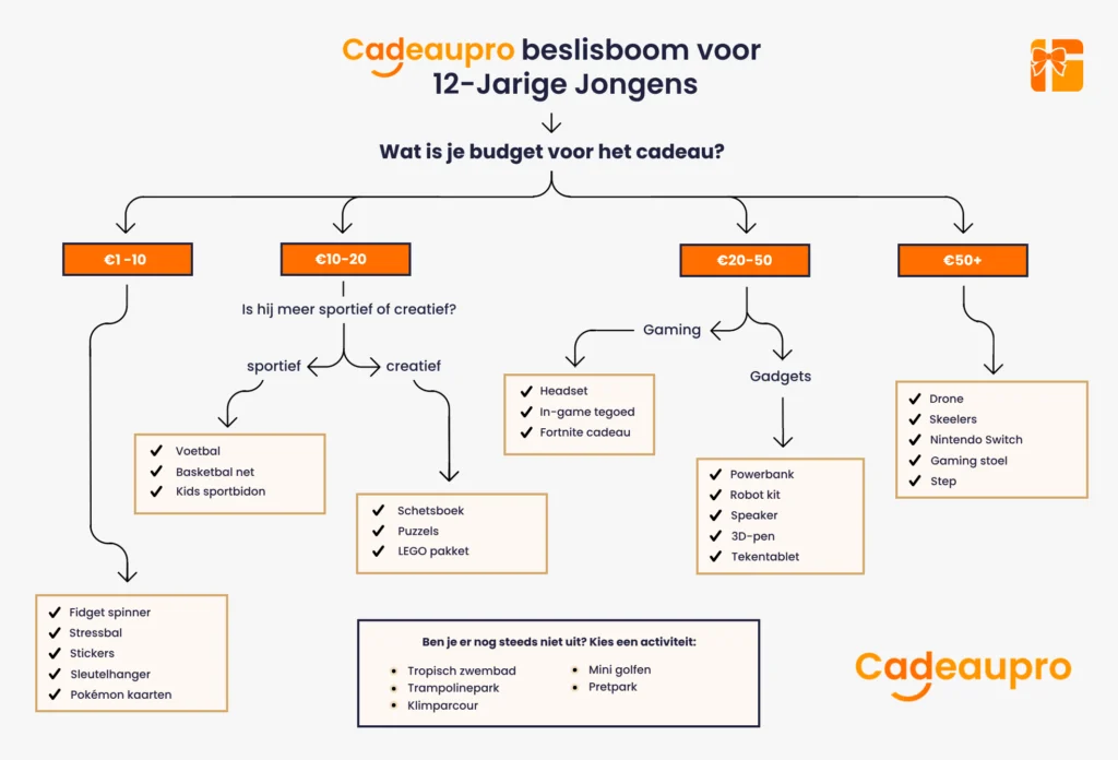 Beslisboom voor het vinden van een cadeau voor 12 jarige jongens